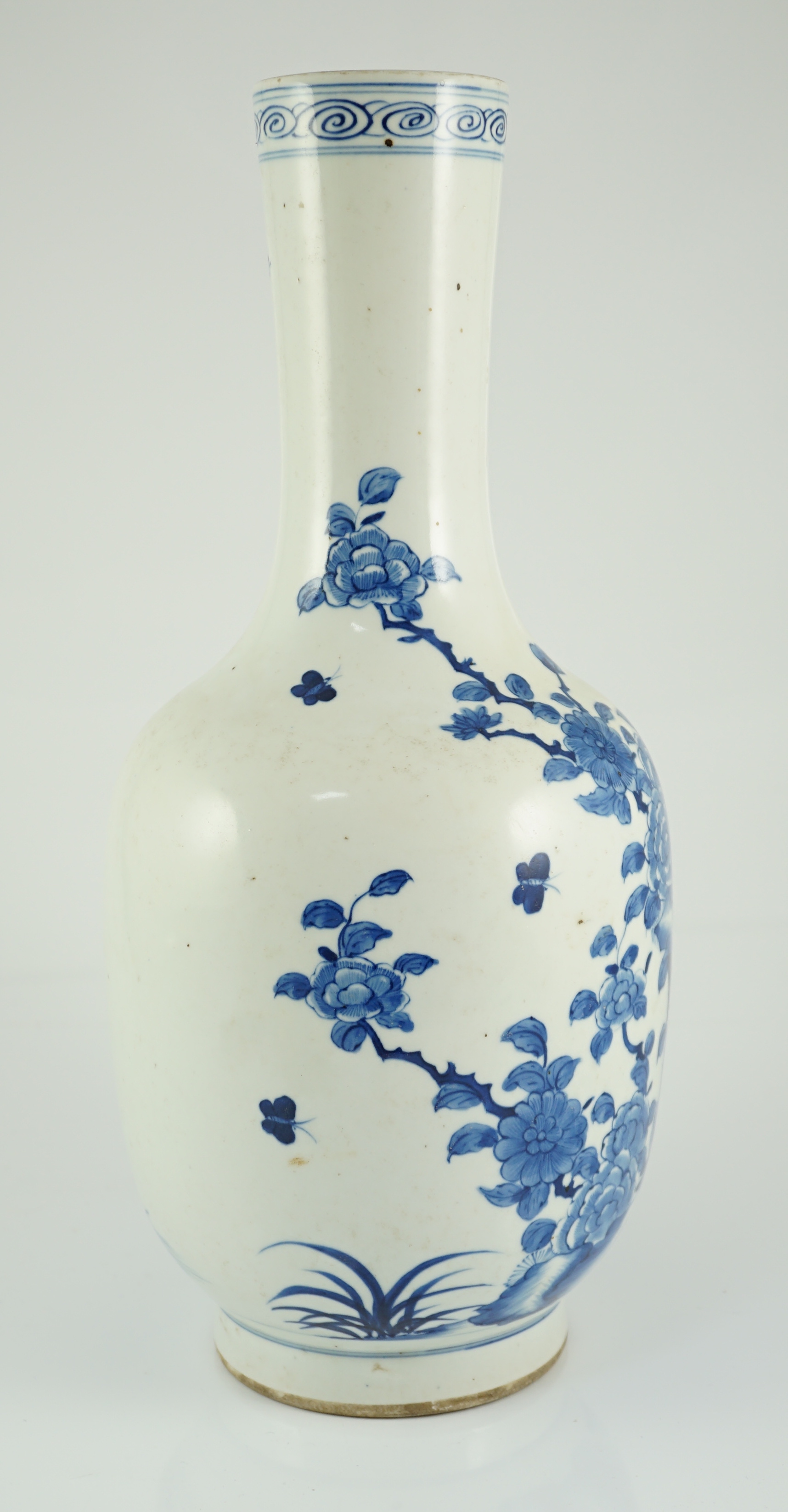 An unusual Chinese blue and white mallet-shaped vase, Yongzheng dedicatory inscription but later